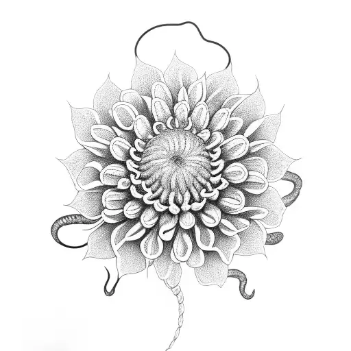 Chrysanthemum and snake tattoo design idea
