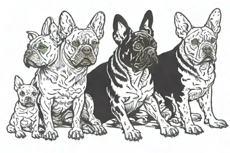 french bulldog, doberman, golden retriever sitting tattoo design idea