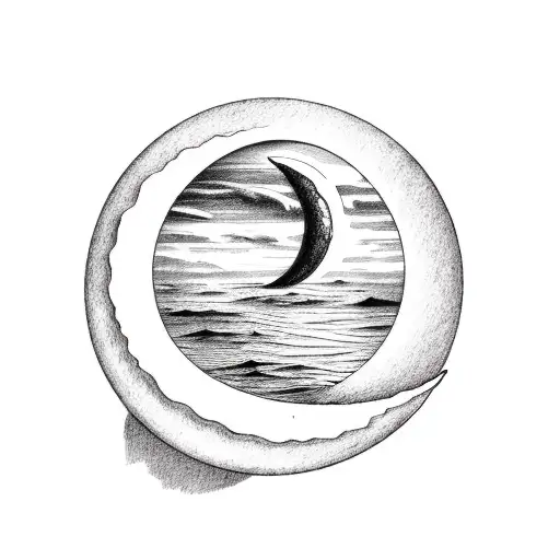 A crescent moon and a handwritten letter blending together tattoo design idea
