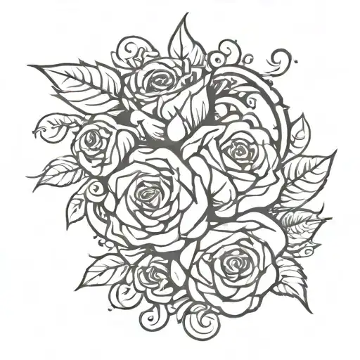 Tribal and Roses lined tattoo design idea
