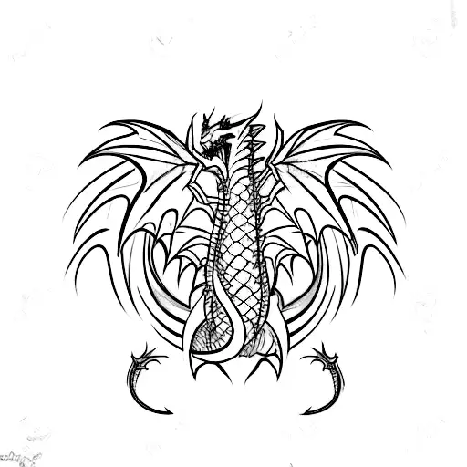 red dragon in full size, only an outline without painting inside, without wings with scales, makes coils with its body i tattoo design idea