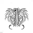 red dragon in full size, only an outline without painting inside, without wings with scales, makes coils with its body i tattoo design idea