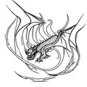 red dragon in full size, only an outline without painting inside, without wings with scales, makes coils with its body i tattoo design idea