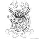 red dragon in full size, only an outline without painting inside, without wings with scales, makes coils with its body i tattoo design idea