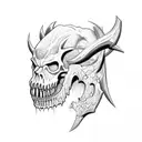 side view of sabertooth skull with crosshairs on eye tattoo design idea