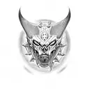 side view of sabertooth skull with crosshairs on eye tattoo design idea