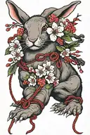 rabbit feet with red string and cherry blossoms tattoo design idea