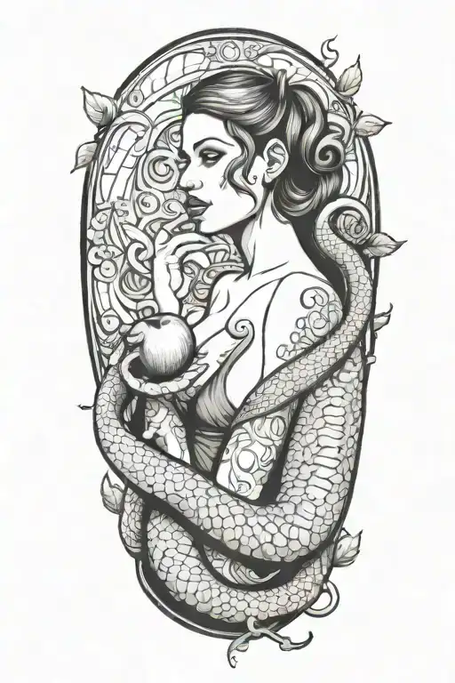 eve eating the apple  and snake tattoo design idea