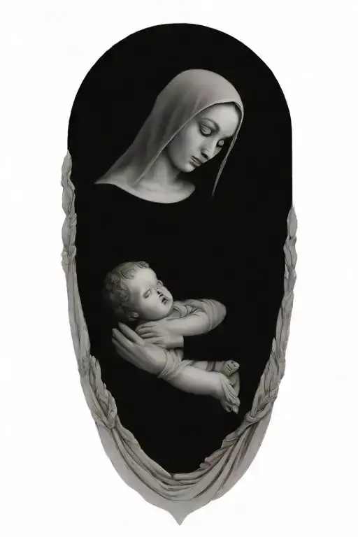 Virgin Mary holding Jesus tattoo design idea