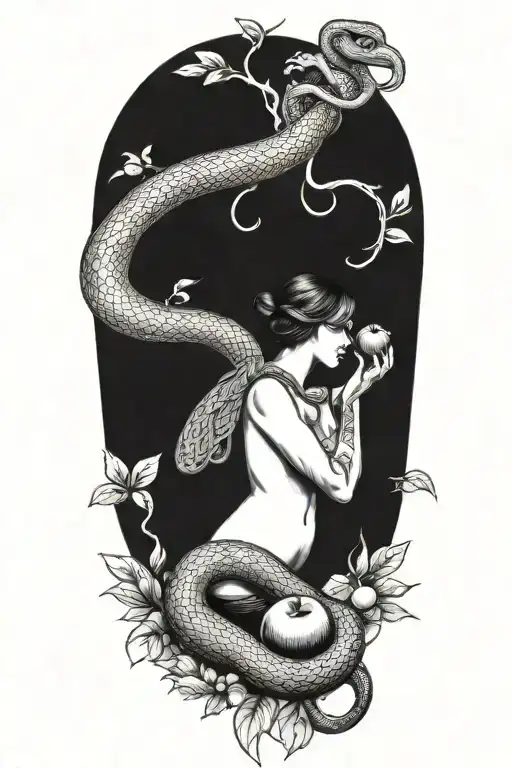 eve eating the apple  and snake tattoo design idea