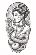 eve eating the apple  and snake tattoo design idea