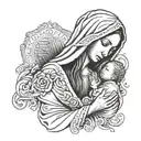 Virgin Mary holding Jesus tattoo design idea