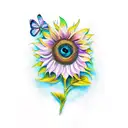 sunflower with peacock feather and butterfly tattoo design idea