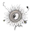 sunflower with peacock feather and butterfly tattoo design idea