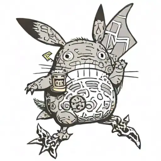totoro killing pikachu pokemon tattoo design idea