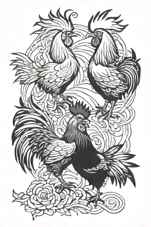 roosters fighting each other tattoo design idea