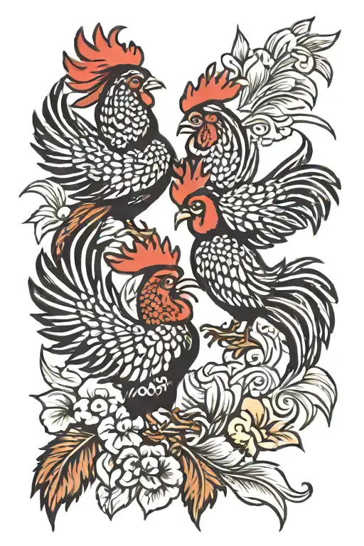 roosters fighting each other tattoo design idea
