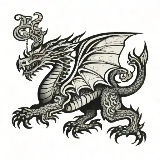 welsh dragon flying tattoo design idea