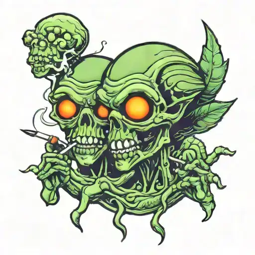 aliens smoking joint tattoo design idea