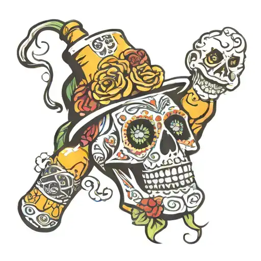 day of the dead with beer bottle tattoo design idea