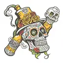 day of the dead with beer bottle tattoo design idea
