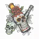 day of the dead with beer bottle tattoo design idea