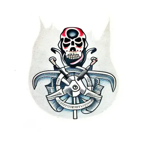 Reaper with a scythe and a Soviet building tattoo design idea