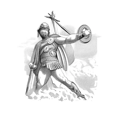 gladiator half person and roman statue other half tattoo design idea