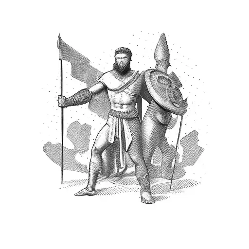 gladiator person and roman statue person interlocked tattoo design idea