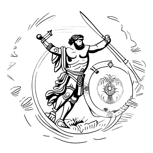 gladiator half person and roman statue tattoo design idea