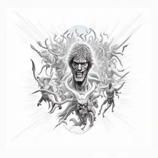 Dante battling a horde of demons tattoo design idea