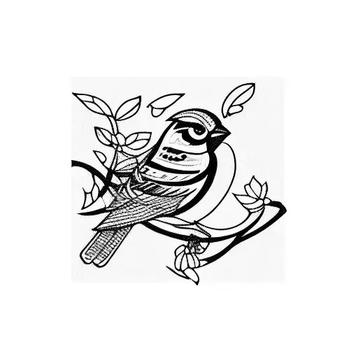 sparrow with flowers tattoo design idea