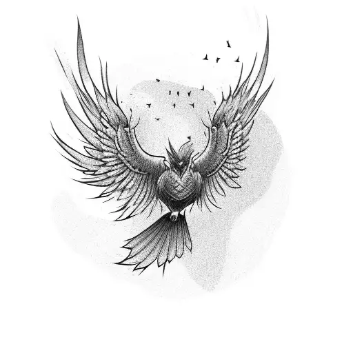 Black phoenix bird flying no backround tattoo design idea