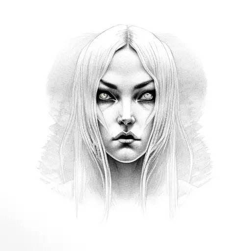 horror realism female face tattoo design idea