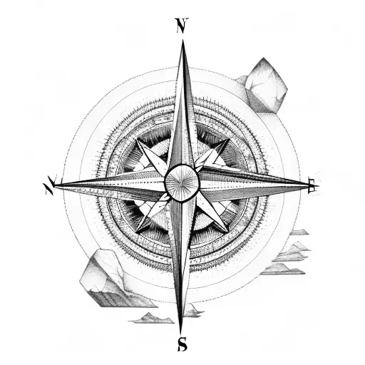 Compass with mountains tattoo design idea