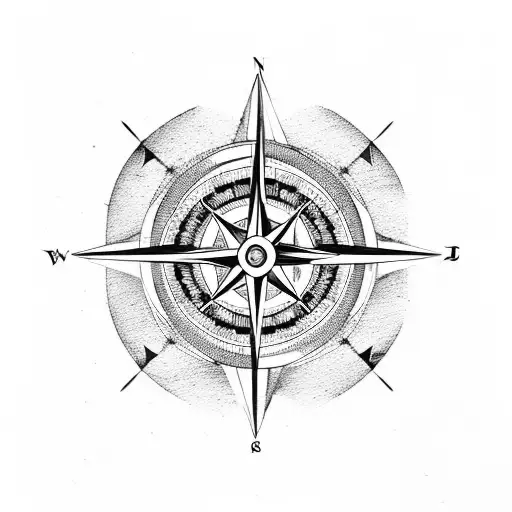 Compass with mountains and wood  tattoo design idea