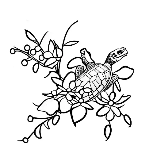 turtle with Lily of the valley flowers tattoo design idea