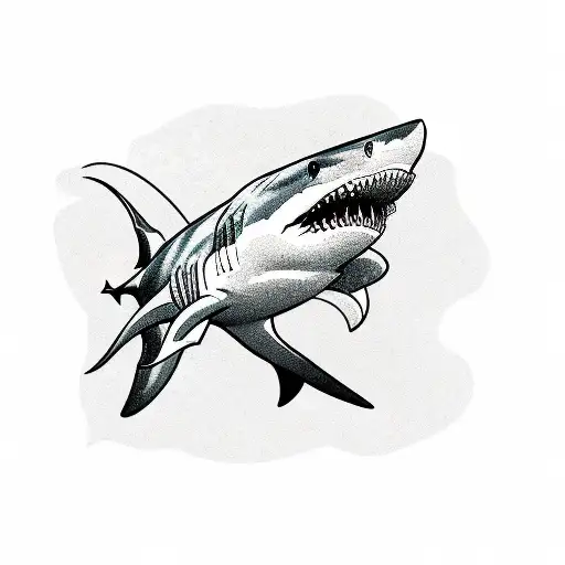 shark surrounding vase with skull tattoo design idea