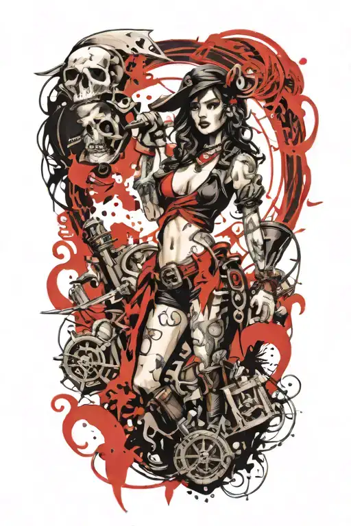 sexy female pirate tattoo design idea