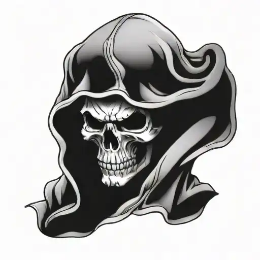 skull in cloak hood tattoo design idea