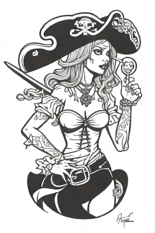 sexy female pirate tattoo design idea
