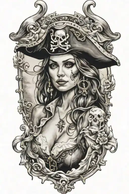 sexy female pirate tattoo design idea