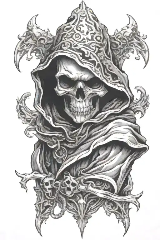 skull in cloak hood tattoo design idea
