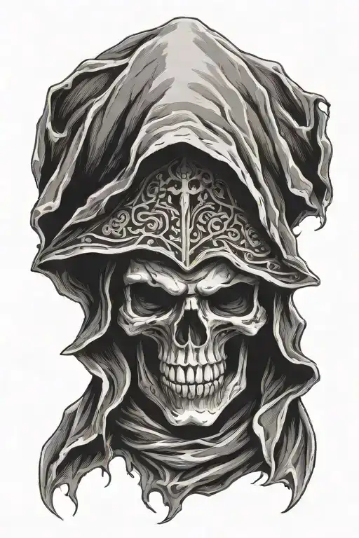 skull in cloak hood tattoo design idea