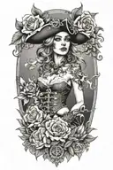 pirate female flowers surrounding tattoo design idea