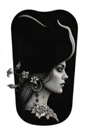 female pirate with flowers growing tattoo design idea