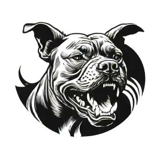 pit bull growling angry with teeth out side view tattoo design idea