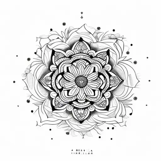 A minimalist tattoo of a mandala incorporating eucalyptus and wattle flowers tattoo design idea