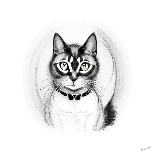 black cat sitting and it's tail becomes a spiral tattoo design idea