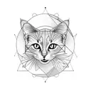 black cat sitting facing back and it's hanging tail becomes a geometric style spiral tattoo design idea